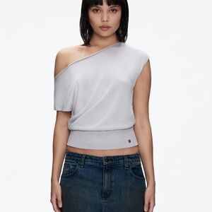 Tank Air Off Shoulder Knit Light Grey